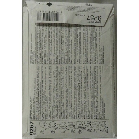 Simplicity 9257 Dog Costume Sewing Pattern - Picture 2 of 2